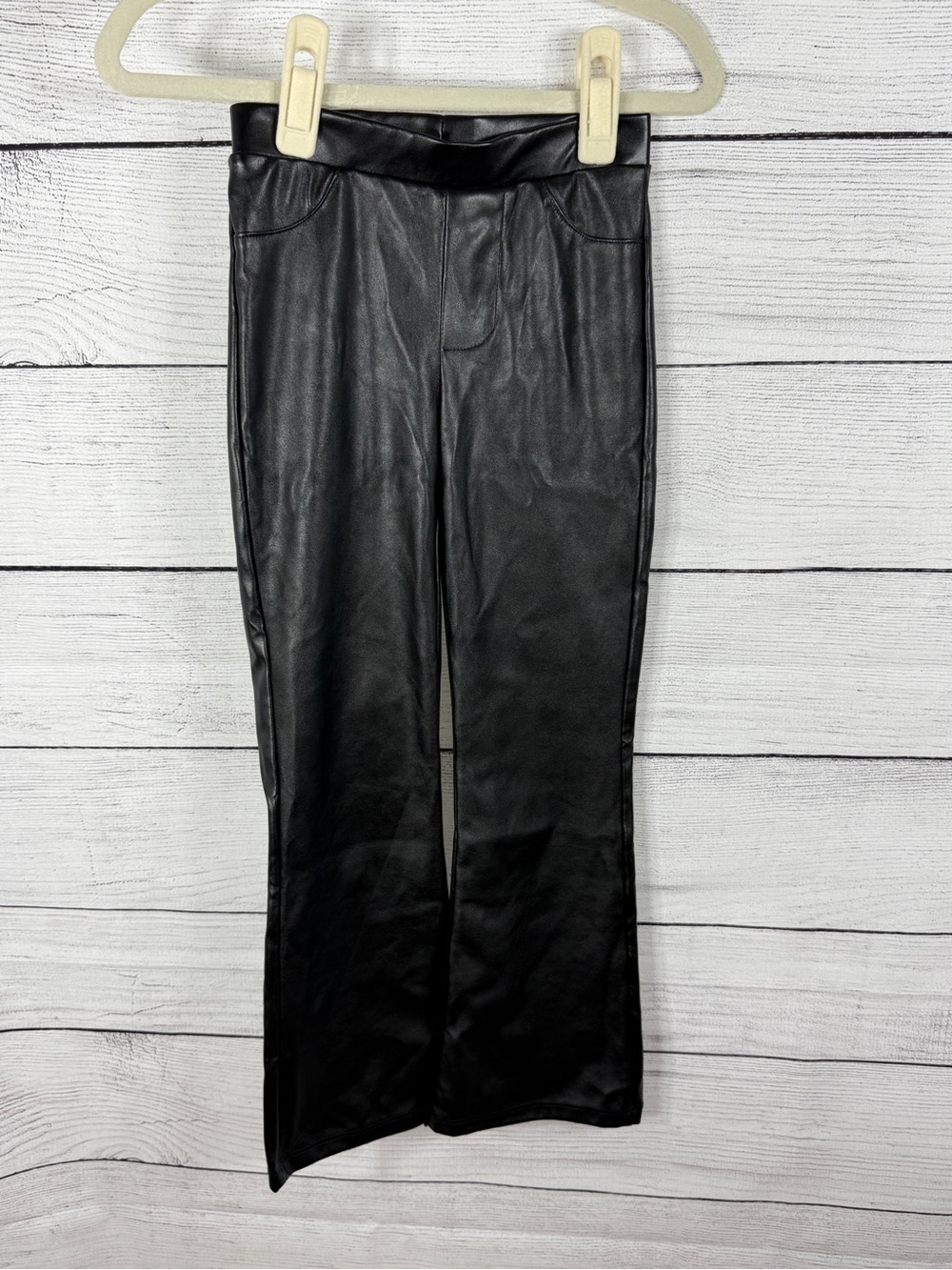 Zara Girls Black Faux Leather Pull-On Flare Pants Size 7